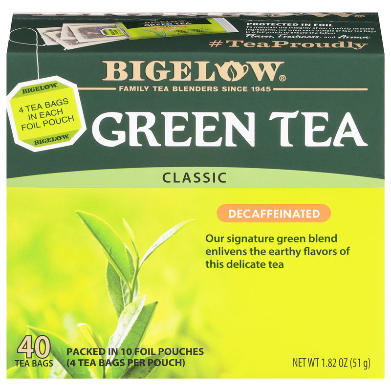 Front view of Green Tea Decaf Tea box of 40 tea bags