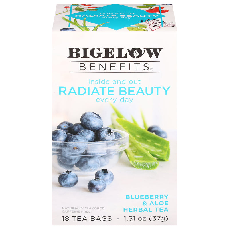 Front of Bigelow Benefits Blueberry and Aloe Herbal Tea box