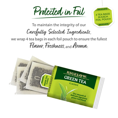 Green Tea 4 count tea bag pouch protected in foil