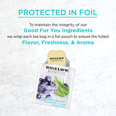 Benefits Blueberry and Aloe Herbal Tea protected in foil