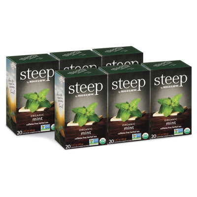 6 boxes of steep by bigelow organic mint herbal tea