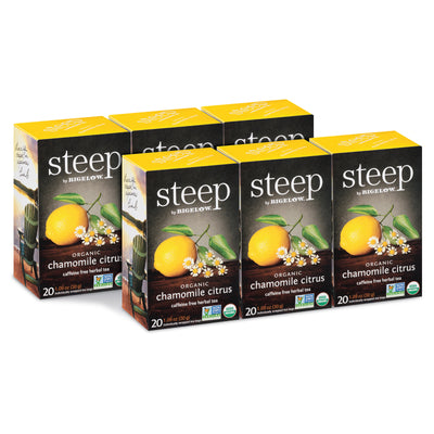 6 boxes of steep by bigelow organic chamomile citrus herbal tea