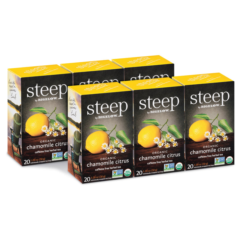 6 boxes of steep by bigelow organic chamomile citrus herbal tea