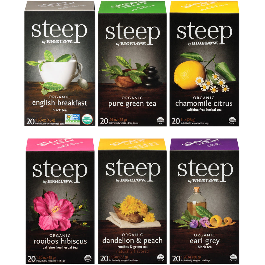 6 Box Assortment of steep by Bigelow teas