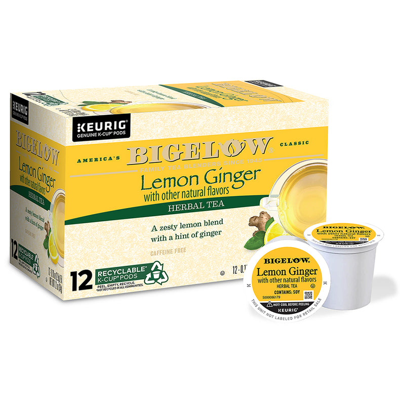 Bigelow Lemon Ginger Herbal Tea K-Cups Box for Keurig