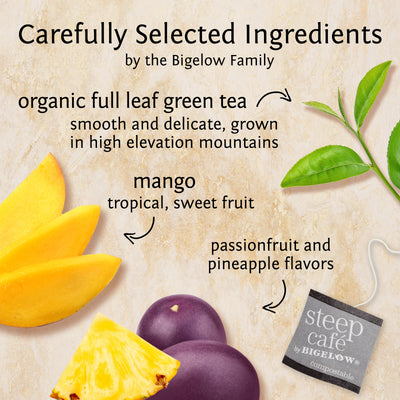 Ingredients of steep cafe by Bigelow organic full leaf tropical green tea 