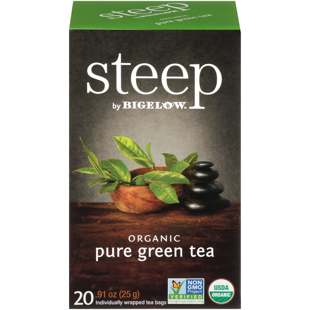 Front of steep by Bigelow Pure Green box of 20 tea bags