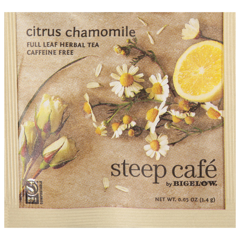 steep cafe by Bigelow full leaf citrus chamomile herbal tea pyramid bag in overwrap