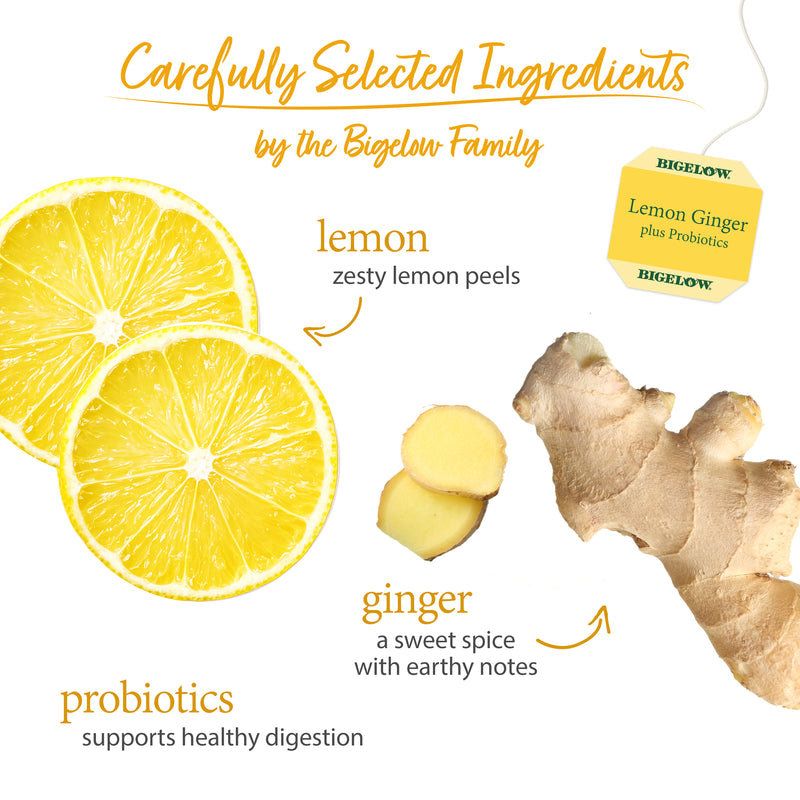 Ingredients of Lemon Ginger Plus Probiotics Herbal Tea
