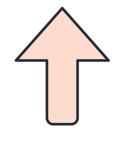 Upward arrow icon with a pink center and black outline on a white background