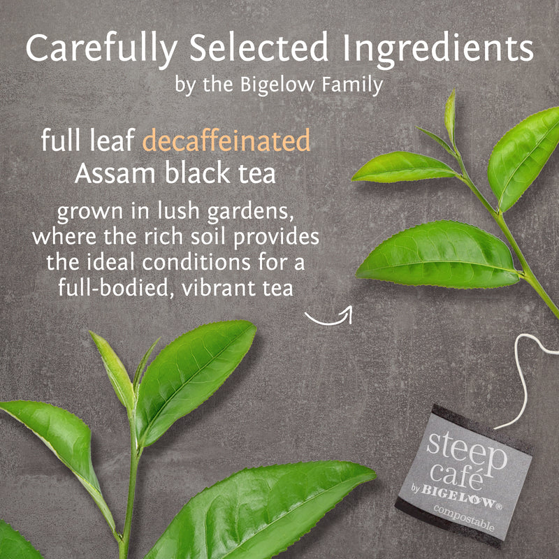 Ingredients of steep cafe by Bigelow full leaf english breakfast decaffeinated black tea 