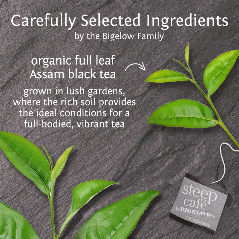 Ingredient of steep cafe by Bigelow organic full leaf english breakfast black tea