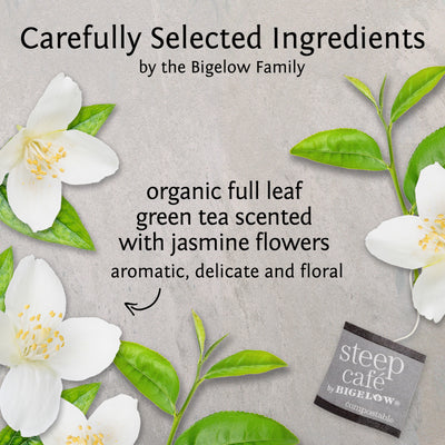 Ingredients of steep cafe by Bigelow organic full leaf jasmine green tea 