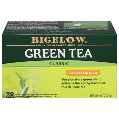 Front of Bigelow Decaffeinated Green Tea Box of 20 tea bags