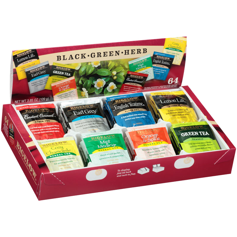 Open box of fine tea and herbal assortment
