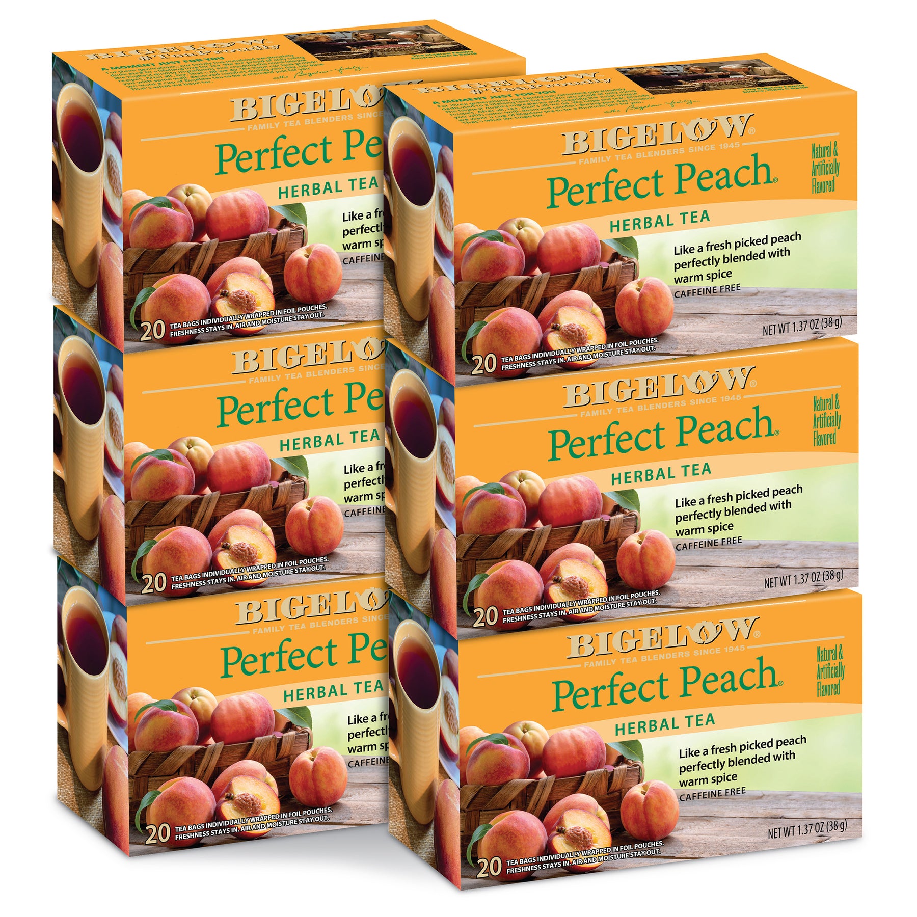 Perfect Peach Herbal Tea - Case of 6 boxes- total of 120 teabags