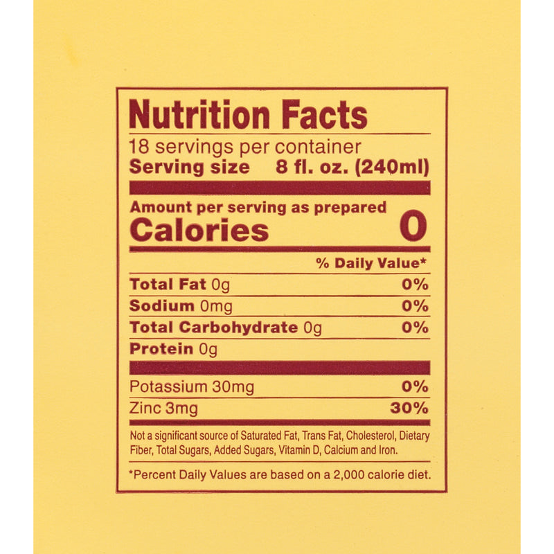 Nutritional Facts panel of Blackberry Citrus Plus Zinc Herbal Tea