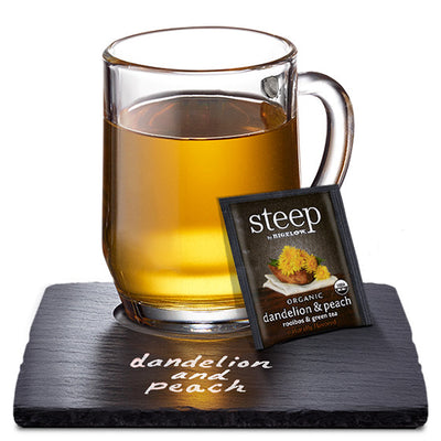 Cup of steep by bigelow organic dandelion and peach rooibos and green tea
