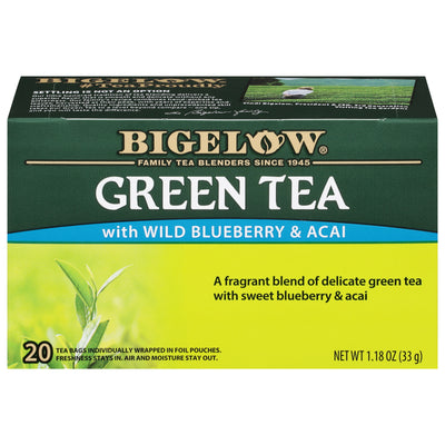 Front of Green Tea with Wild Blueberry and Acai Box - 20 tea bags per box