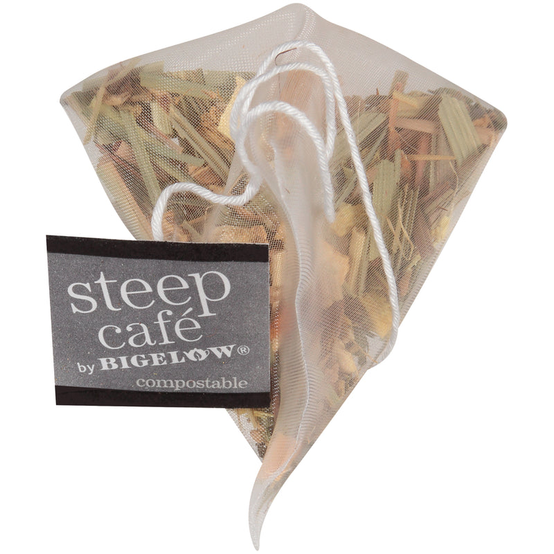 steep cafe by Bigelow organic full leaf lemon ginger herbal tea pyramid bag