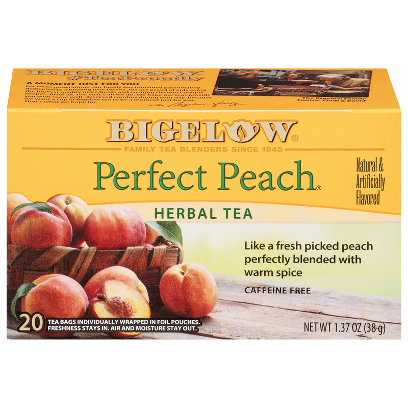 Front of Perfect Peach Herbal Tea box