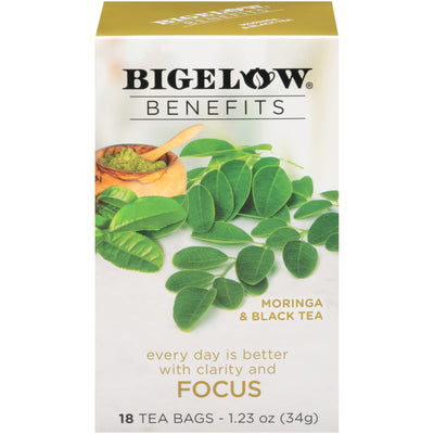 Front of Bigelow Benefits Moringa and Black Tea box