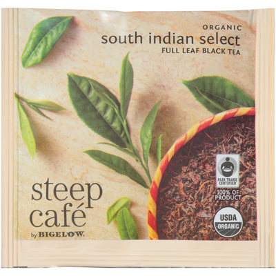steep cafe by Bigelow organic full leaf south indian select black tea pyramid bag in overwrap