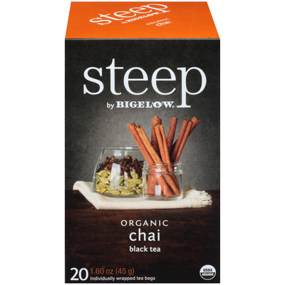 Front of steep by Bigelow Organic Chai Box of 20 tea bags