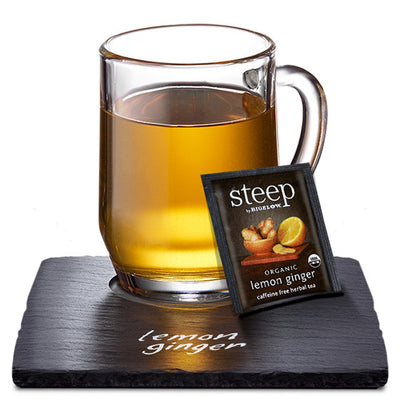 Cup of steep by bigelow organic lemon ginger herbal tea