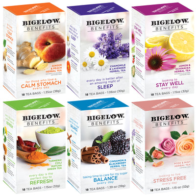 Front of Mixed case of Bigelow Benefit Teas - 6 boxes
