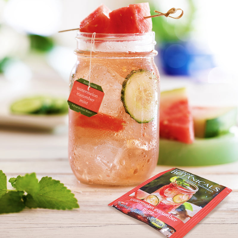 Mason jar filled with Watermelon Cucumber Mint Cold Water Infusion