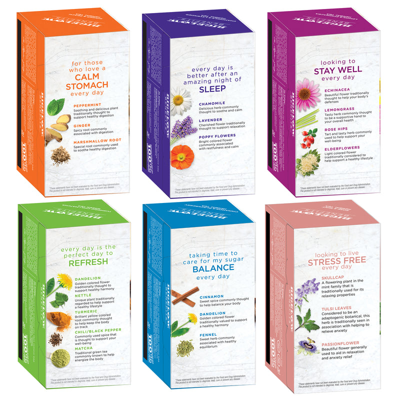 Back of boxes Benefits Variety Pack showing wellness ingredients
