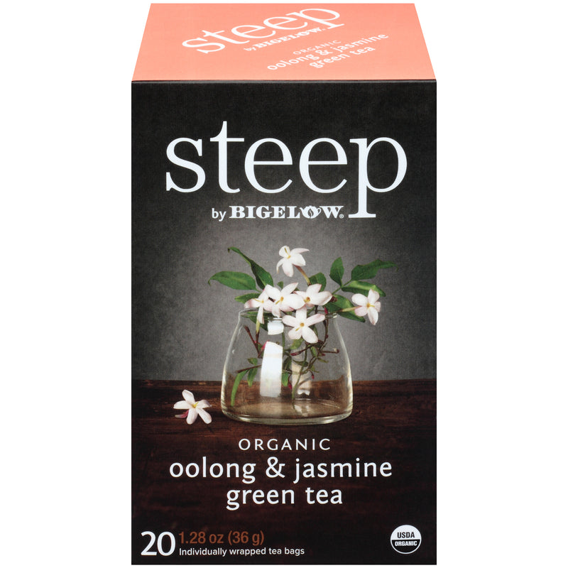 Front of steep by Bigelow Organic Oolong and Jasmine Green Tea Box of 20 tea bags